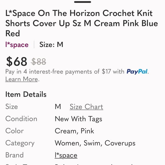 Lspace On the Horizon Striped Crochet Shorts Cream Pink Blue Red Size Medium - Picture 7 of 12